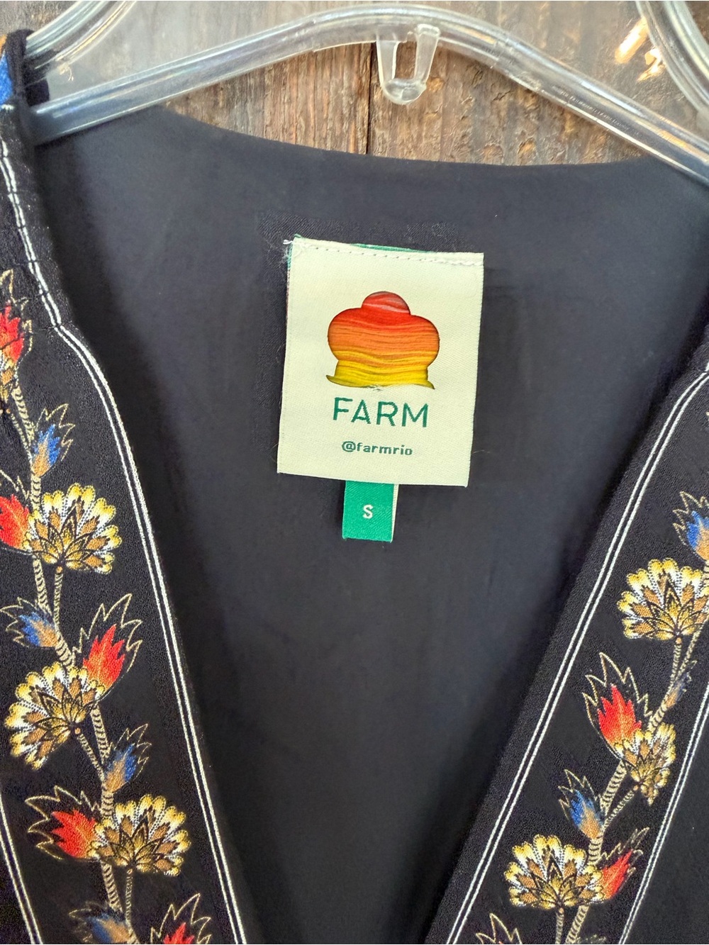 Farm Rio Black Maxi Floral Lenzing Ecovero Viscose Wrap Mini Dress Sz S - Picture 5 of 10